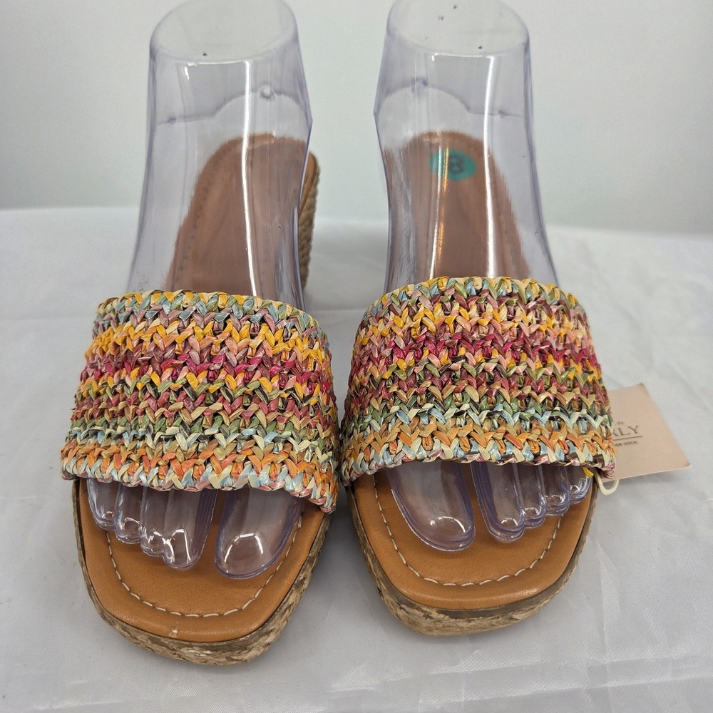 Fabio Maggenti Italy Wedge Sandals Womens 8M Multicolor‎ Raffia Espadrille NWT